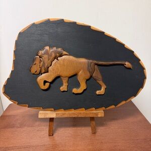 Handcrafted Wooden Carved Lion Art